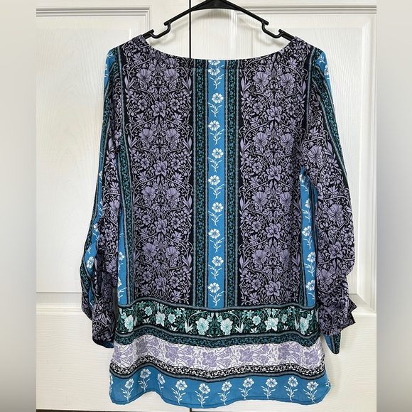 LOFT Women’s XS Purple, Blue, and Black Floral Long Sleeve Blouse - Picture 2 of 4